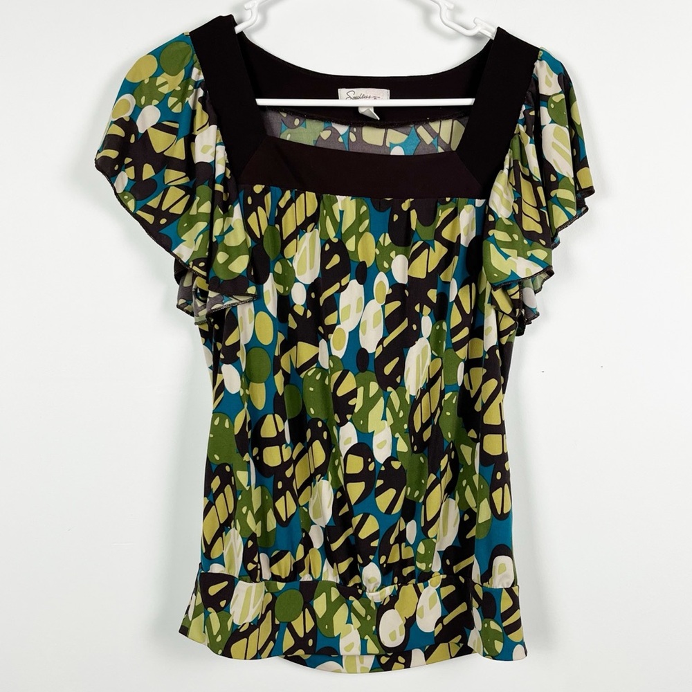 Speechless Vintage Y2K Printed Chocolate Square Neck Drop Waist Blouse Size S